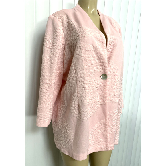 Misook Jacket Cardigan Sweater Jacket Textured 3/4 Sleeve Knit Baby Pink… - Picture 2 of 5